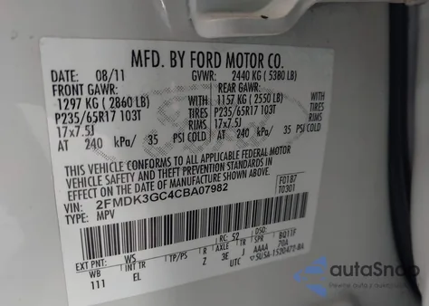 2012 Ford Edge Se z USA, uszkodzony, nr VIN 2FMDK3GC4CBA07982